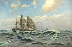 Carl Ludwig Thilson Locher, Two Frigates on Open Waters, oil on canvas