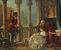 Karl Becker, Othello Relating His Adventures to Desdemona, oil on canvas