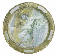 Crucified Christ with Mourners by Elvio Marchionni, mixed media print with metallic pigments, sold Oct 2024