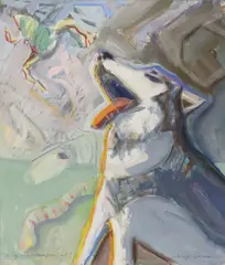 Malinda Beeman, The Dog as a Protector from Evil, mixed media painting on paper