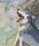 Malinda Beeman, The Dog as a Protector from Evil, mixed media painting on paper
