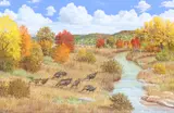Manuel Garza, Autumn Turkeys, oil painting on canvas