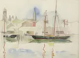 Hayley Lever, Boats in Gloucester Harbor, pencil and watercolor painting on paper