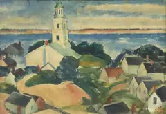 Church Overlooking the Bay by Adolf Dehn, oil on board, sold Oct 2024