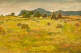 José Fabri-Canti, Landscape with Haystacks, oil on canvas