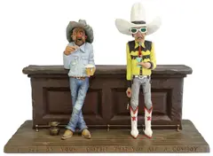 I see by your outfit that you are a cowboy by Gene Zesch, Western cold painted bronze sculpture, offered Jun 2022
