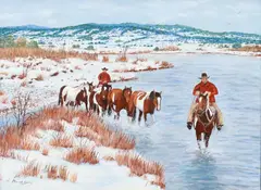 Horses Drive by Manuel Garza, oil on canvas, offered Jun 2022