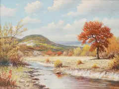 William Robert Thrasher, Autumn Hill Country Landscape, oil on canvas