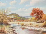 William Robert Thrasher, Autumn Hill Country Landscape, oil on canvas