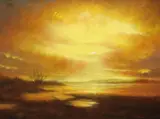 Chris De Dier, Sunset at Canyon Lake, oil on canvas