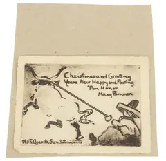 Christmas and Greeting, Years New Happy and Fleeting, 'Pan Honor, Mary Bonner by Bonner, woodblock print on paper, offered Jun 2022