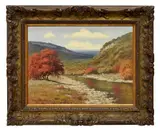 Palmer Chrisman, Hill Country Fall Along a River, oil painting on canvas