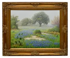 Don Warren, Texas Bluebonnets in the Rain, oil painting on canvas