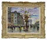 M. Vernier, Paris Street Scene, oil painting on canvas