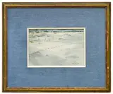 Robert Eric Moore, Footsteps and Fence in Snow, watercolor on paper under glass