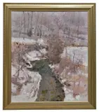Robert Sudlow, Snow and Stream, oil painting on canvas