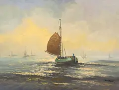 Hans Visser, Sailboat at Sea, Dutch School oil on canvas