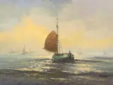 Hans Visser, Sailboat at Sea, Dutch School oil on canvas