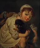 Jean-Baptiste Grueze, Young Girl with Dog, oil on panel