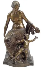 Joé Descomps, Mother's Joy, Patinated bronze sculpture
