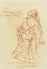 Charles Umlauf, Pieta, sanguine conte crayon drawing on paper