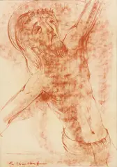 Charles Umlauf, Christ Crucified (3/4 View), sanguine conte crayon on paper
