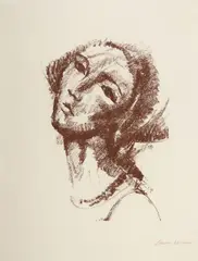 Charles Umlauf, Study of the Head of Young Lady, lithograph on paper