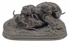 Three Hunting Dogs by Pierre-Jules Mêne, Patinated bronze sculpture, sold Dec 2025