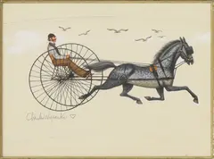 Charles Wysocki, Gentleman in Horse-drawn Cart, gouache on artist's board