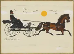 Charles Wysocki, Gentleman in Horse-drawn Buggy, gouache on artist's board