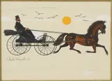 Charles Wysocki, Gentleman in Horse-drawn Buggy, gouache on artist's board