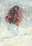 Nancy, Native American Carrying Wood, watercolor on paper