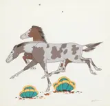 Beatien (Little No Shirt) Yazz, Galloping Horses, gouache on paper
