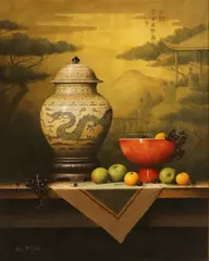 Ken Fleisch, Wood Apples and Apricots, oil on canvas