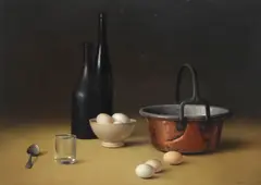 Still Life with Wine by Proferio Grossi, oil on board, sold Dec 2025