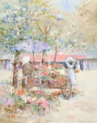 Lou Gordon, The Flower Cart, oil on canvas
