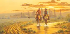 Bettie Haller, Cowboys on an Oil Field, oil on Masonite