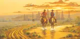 Bettie Haller, Cowboys on an Oil Field, oil on Masonite