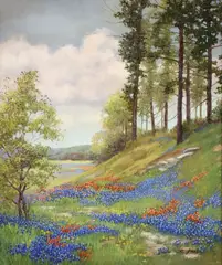 Ruth Greer, Texas Bluebonnets Landscape, oil on canvas