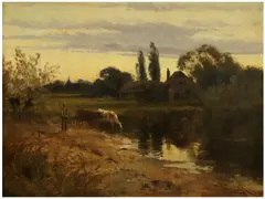 Harry Pennell, Pondside Farmhand with Cattle, oil on canvas