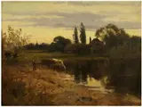 Harry Pennell, Pondside Farmhand with Cattle, oil on canvas
