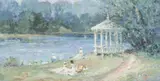 Lou Gordon, Picnic By the Gazebo, oil on canvas