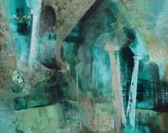 Marilyn Eitzen Jones, Illusions of Madrid, mixed media painting with collage on canvas