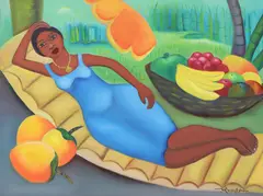 Fritzner Alphonse, Reclining Woman with Fruit, oil on canvas