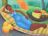 Fritzner Alphonse, Reclining Woman with Fruit, oil on canvas