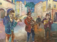 Benito Lazzari, Strada di Paese, oil on canvas