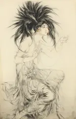 Drian, Portrait of the Actress Gaby Deslys, drypoint etching with hand coloring on paper