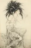 Drian, Portrait of the Actress Gaby Deslys, drypoint etching with hand coloring on paper