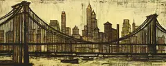 Bernard Buffet, Brooklyn Bridge, lithograph on board