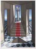 Flavio Costantini, Surrealist Architectural Landscape, silkscreen print in colors on paper